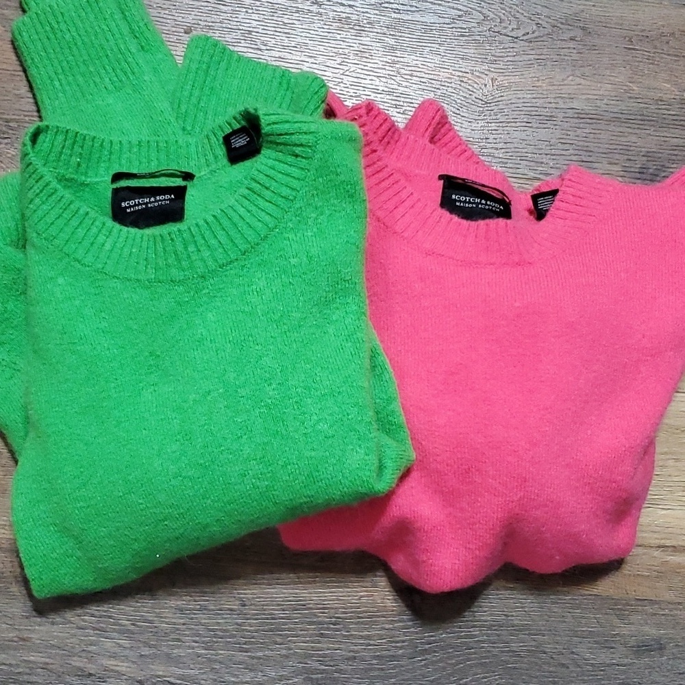 Maison scotch wool alpaca blend smart tarte bold pink and green 2 pack sweaters